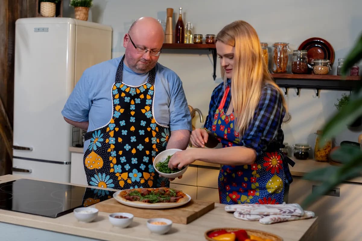 Home cook plating a fresh meal in a family kitchen